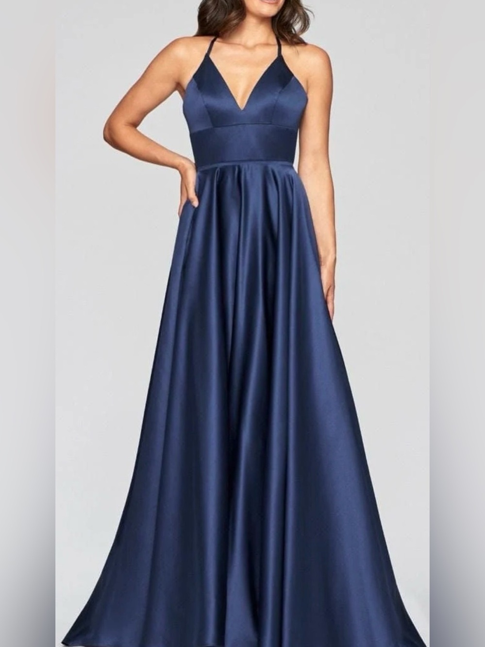FAVIANA GLAMOUR Navy Satin Ballgown Maxi Dress Size 2 NWT